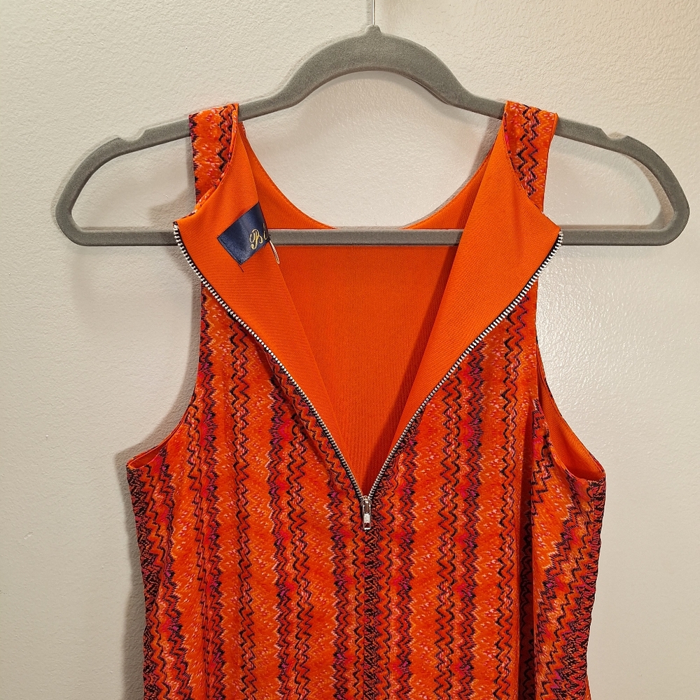 Vintage Sleeveless Back Zip Mini Dress Orange Pink Hippie Boho Tribal Small USA - Picture 8 of 15